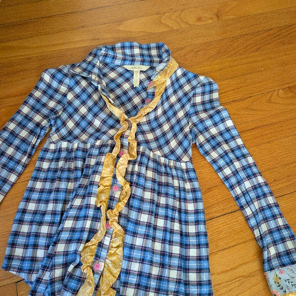 Matilda Jane Blue and Gold Plaid Kids Button Down Shirt - Picture 1 of 1